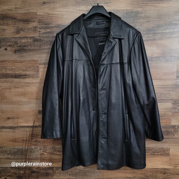 Vtg Wilsons Pelle Studio Pebbled Leather Trench Coat XL Thinsulate Lining Preppy - Picture 1 of 13